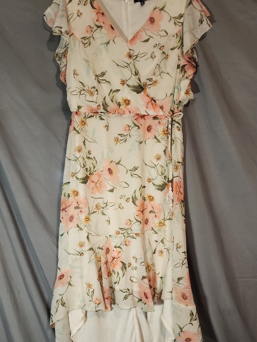 Salt And Sugar Floral High-Low Dress in Cream And Pink